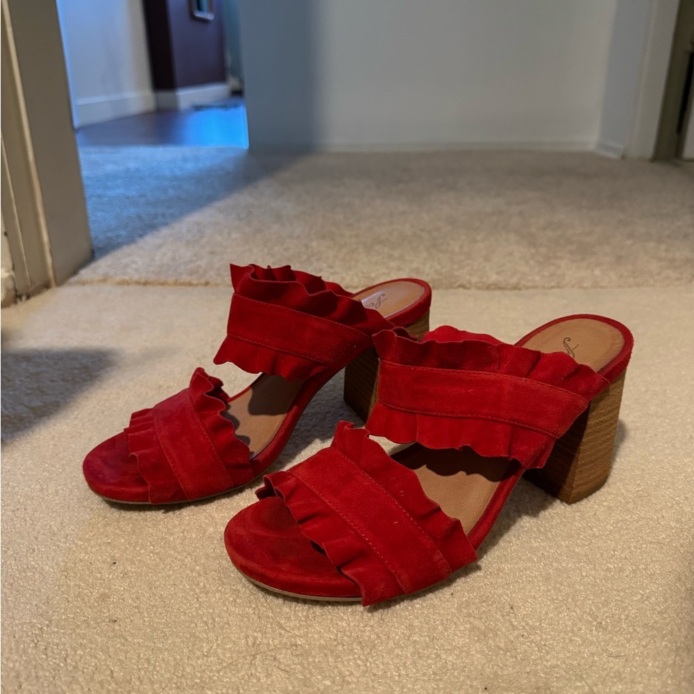 Free People Red Ruffle Heels - Picture 2 of 5